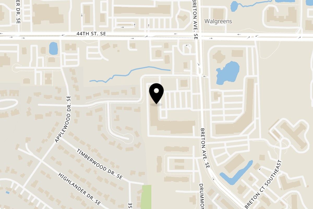 Map showing the location of Wings & Waves on 4443 Breton Rd SE C in Kentwood